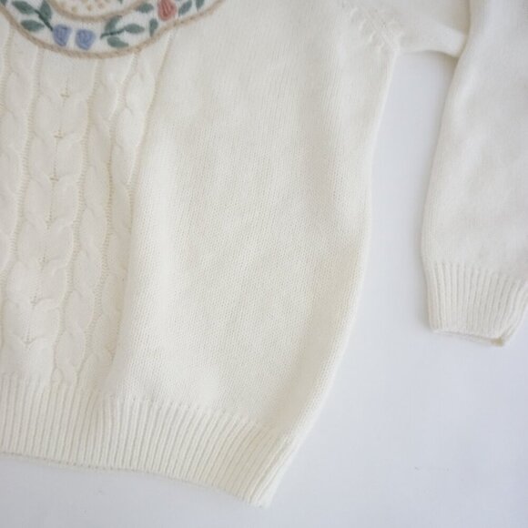 Vintage Alfred Dunner Cream w Embroidered Floral Fine Knit Mock Sweater S - Picture 6 of 12